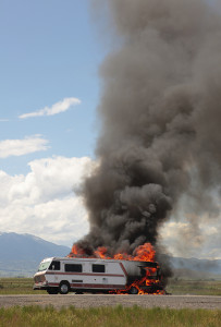 Recreational vehicle insurance - RV on fire