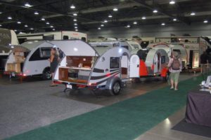 Parked RV travel trailers 