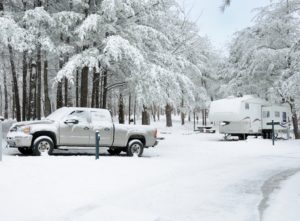 winter RVing in snow