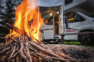 motorhome and campfire