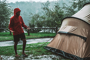 Tent is wet from rain