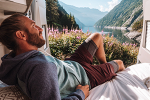 relaxing in a van