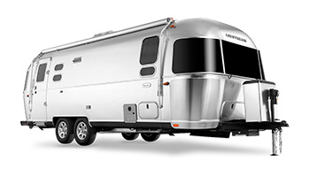 Image shows the Flying Cloud Travel Trailer, which is an eco friendly trailer made by Airstream. 
