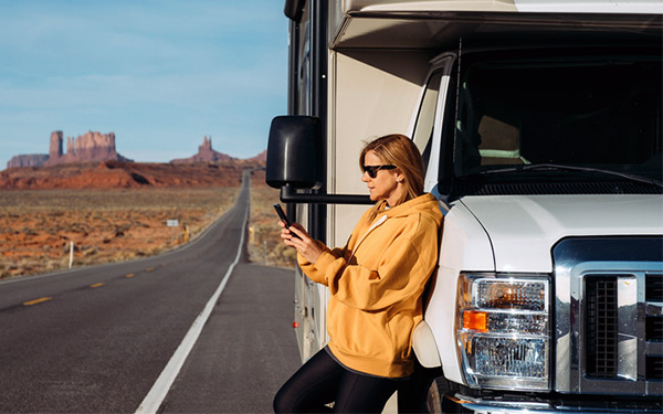 woman looking at phone