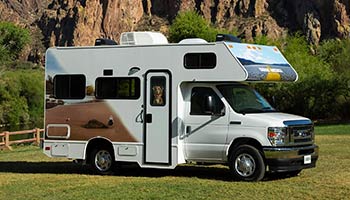 An image of an RV from Cruise America, which is one of the RV rental companies in north America. 