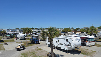 RVs parked at an RV waterfront park in South Carolina