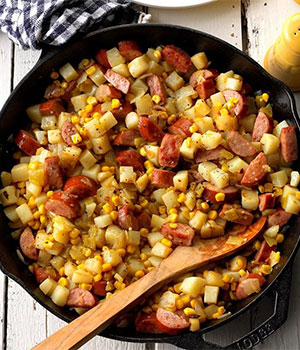 breakfast hash in a cast iron pan